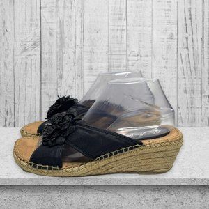 Life Stride Rippo 751037 Black Fabric Flower Espadrille Wedge Sandal US size 9M